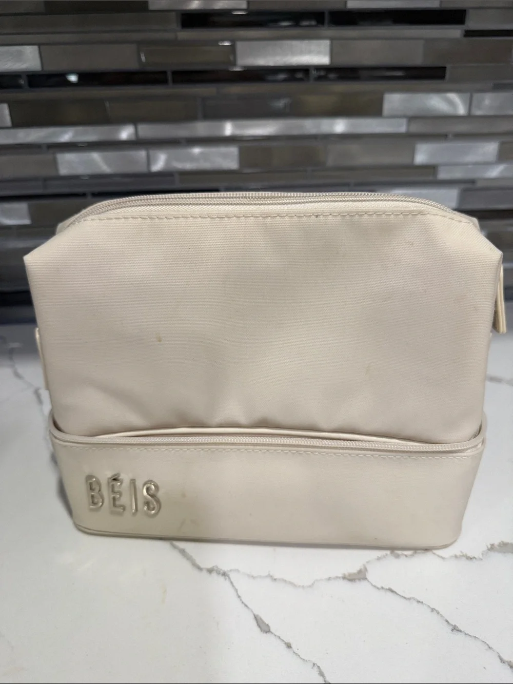 BEIS Cream Dual-Compartment Travel Pouch